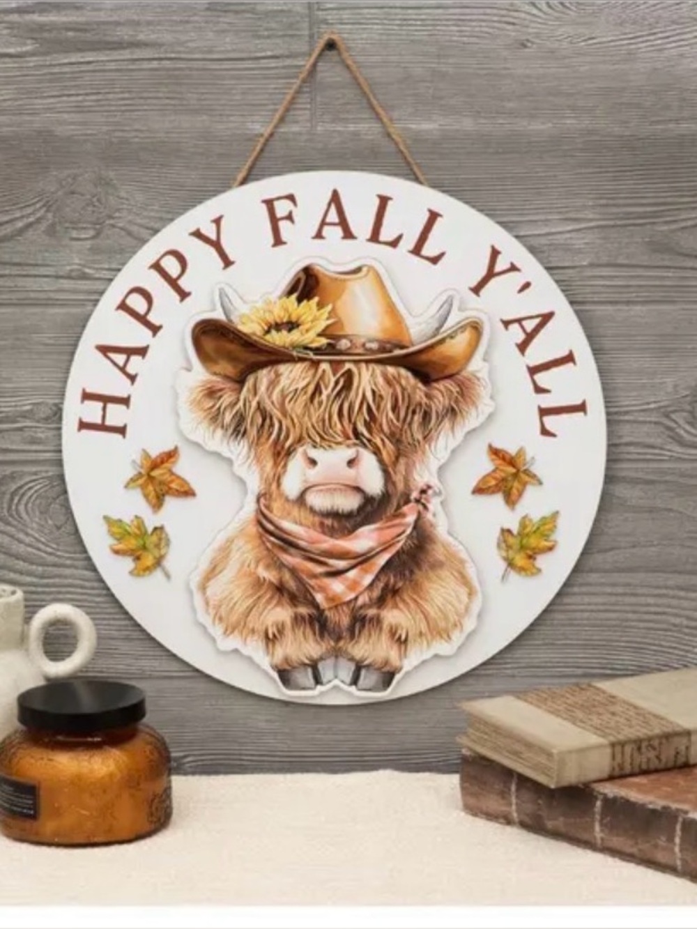 Happy Fall Y'all Highland Cow Wood Wall Decor